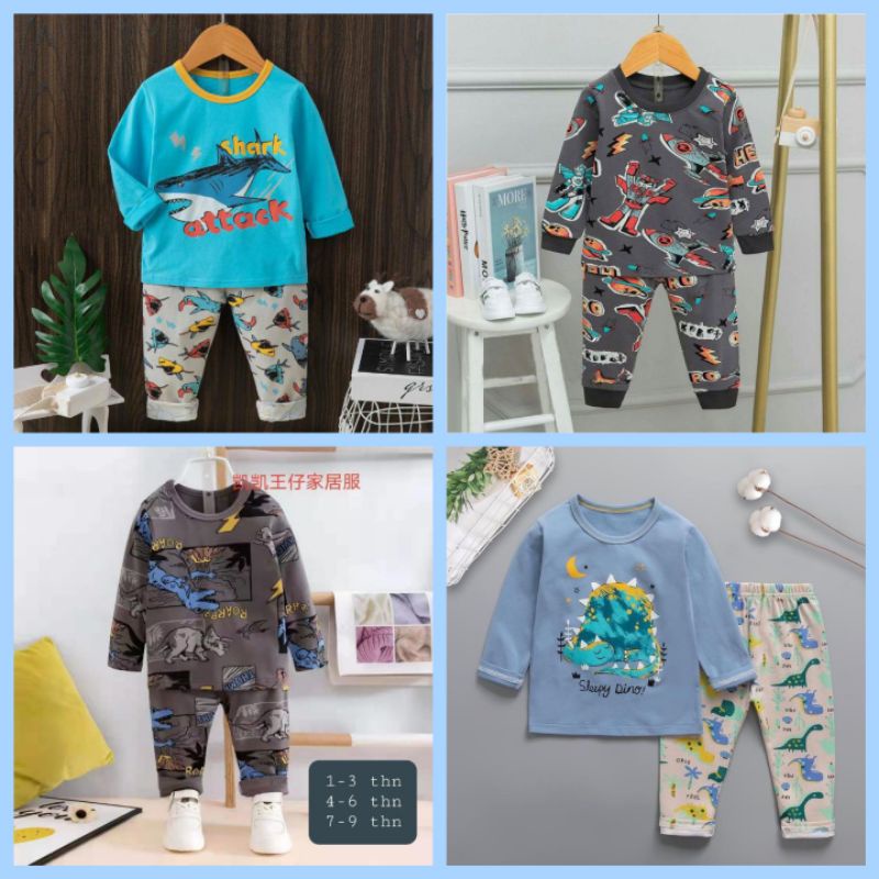Piyama Anak Import PP Premium Super Hero / Dinosaurus / Shark / Dino Night size 70 (3-4 tahun)