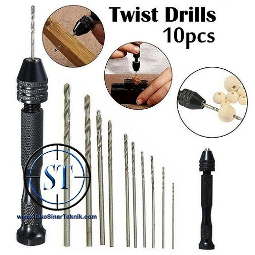 Mini Micro Aluminum Hand Drill Bor Tangan Manual Bentuk Pen Hitam bonus 10 Mata Bor HSS PCB Mini Serbaguna