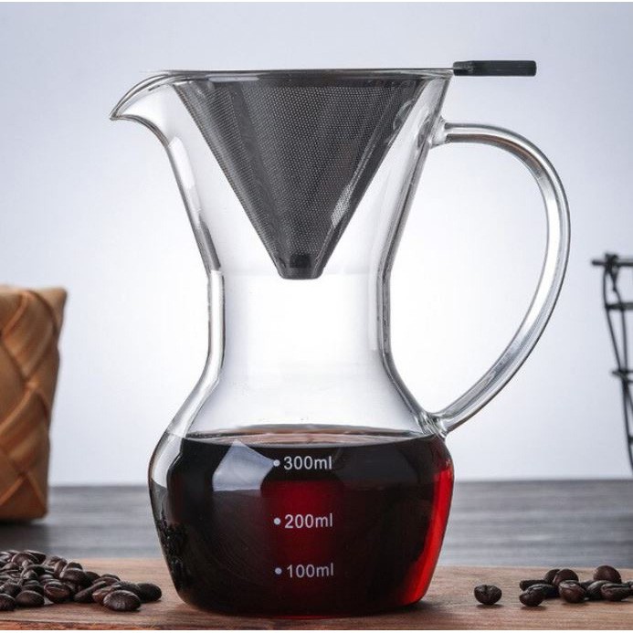 BAYAR DI TEMPAT Coffee Maker Pot V60 Teko Kopi Barista 300ml + Filter - Transparent