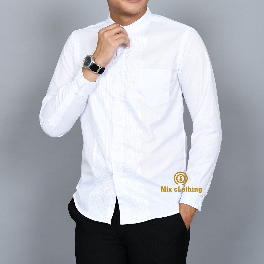 CK 02 HEM KEMEJA KOKO SLIM FIT BAJU KOKO LENGAN PANJANG PUTIH PREMIUM