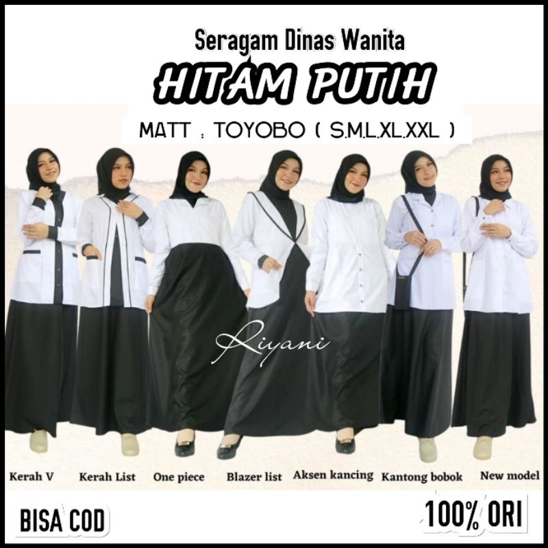 Riyani Hitam Putih Gamis Toyobo GAMIS HITAM PUTIH BAHAN TOYOBO SIZE S M L XL XXL ORIGINAL BY RIYANI