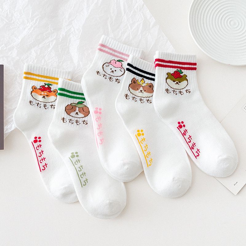 [littlecrab] Kaos Kaki Puppy Japanese Style Kaos Kaki Lucu Gemesh Kaos Kaki Putih Panjang Berkualitas Cute Puppy Women Socks Kaos Kaki Lembut Simple High Quality Colorful Sock Korean Style