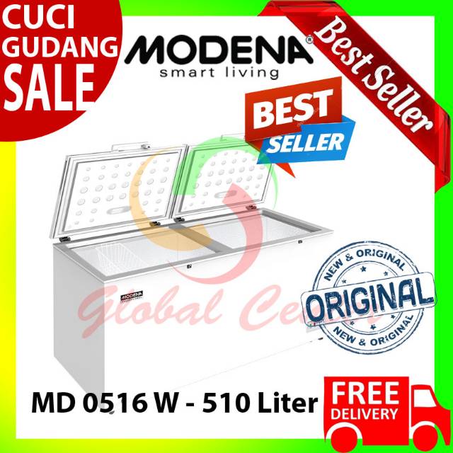 Chest Freezer Modena MD 0516 W Freezer Box 510 liter 2 Pintu