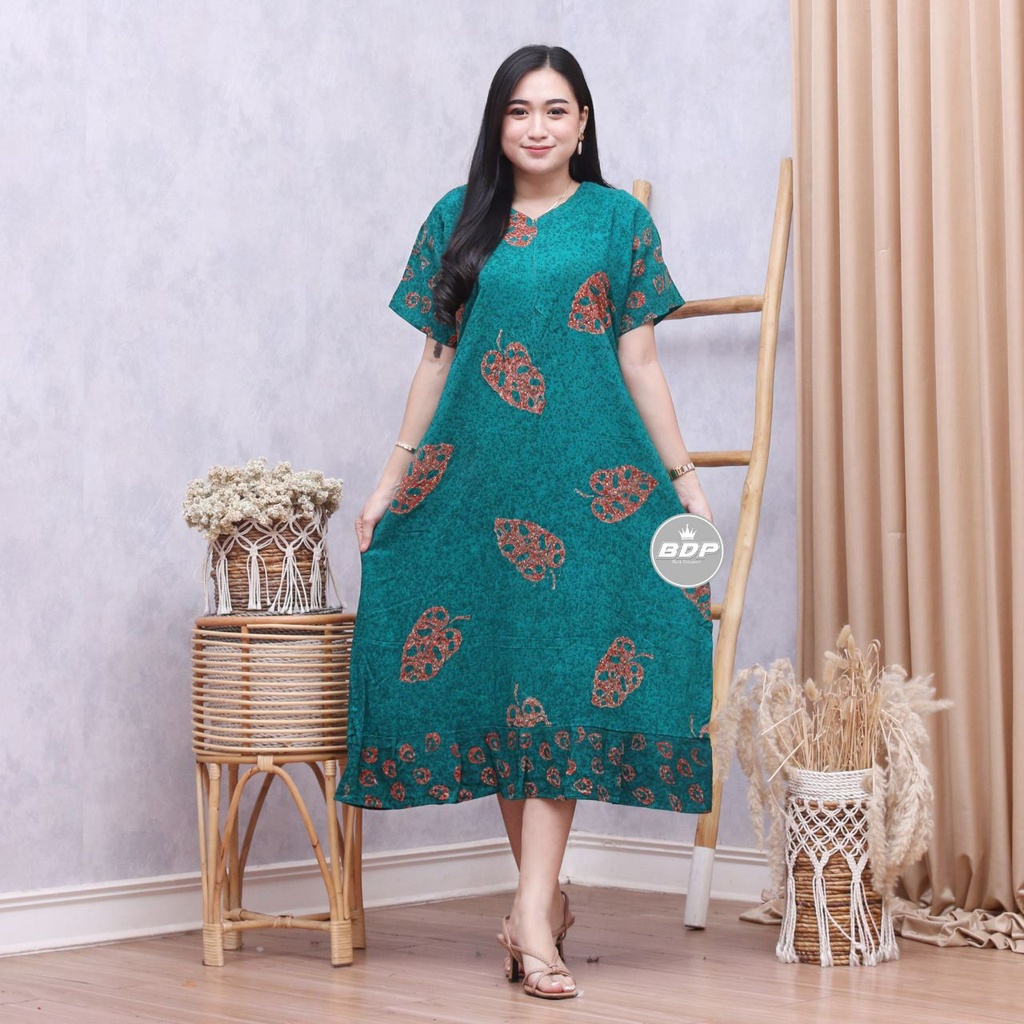 Dianputri - Daster Maura Batik Cap Rayon Grade A Motif Terbaru Busui Resleting Depan - Baju Tidur Daster Kekinian-jabol hijau