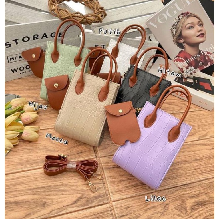 TAS SELEMPANG WANITA MURAH SLING BAG TAS CROCO VINTAGE TAS MINI KECIL HP TAS KONDANGAN/PESTA WANITA
