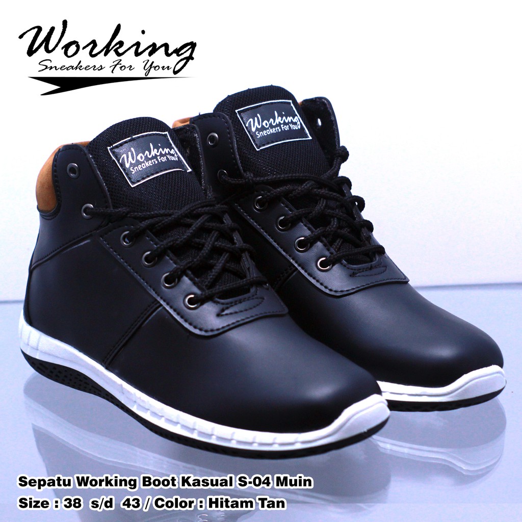 Sepatu Pria Kasual Working Boot S-04 Full Kulit Sintetis Untuk Kerja Kuliah