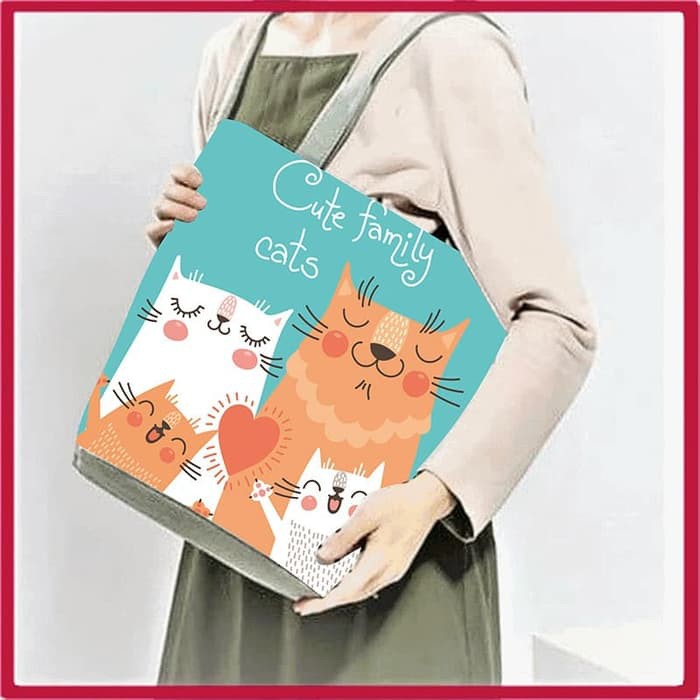 Promo Tas Tote Bag Wanita Totebag Import Kanvas Korea Miniso TTB 03 - Putih Diskon