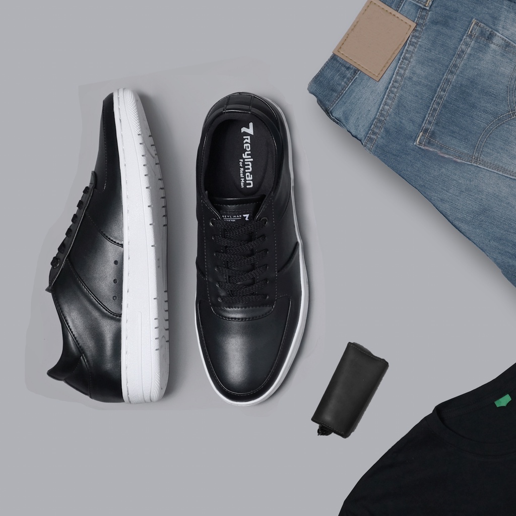 Adaptive Black | Sepatu Hitam Casual Sneakers Kasual Polos Original Pria Cowok Footwear New | Reyl FORIND