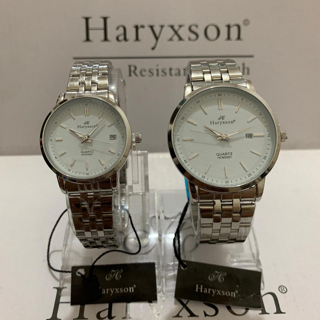 Jam Tangan Couple Jam Tangan Pria dan Wanita Haryxson Jam Tangan Mewah Elegan Jam Original-Silver