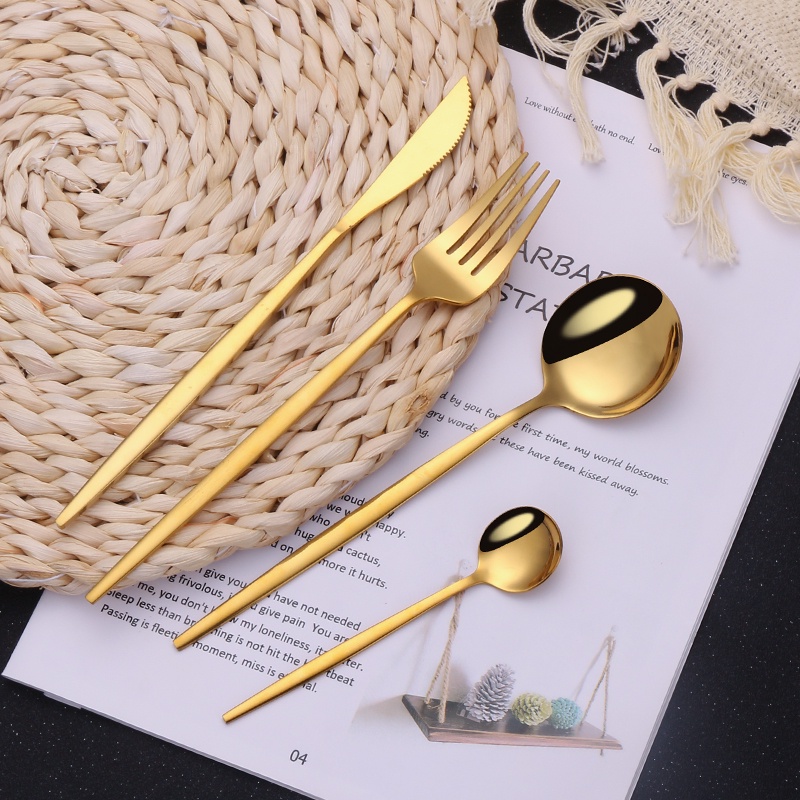 4Pcs Gold Stainless Steel Cutlery Set Cutlery for family party outdoor picnics hiking trips