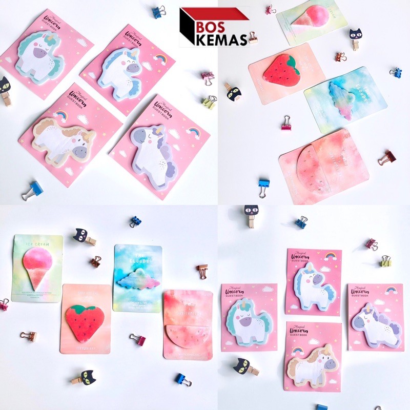 

STICKY NOTE MINI PASTEL UNICORN CUTE KOREAN MEMO STICKY CLOUDS ICE CREAM STRAWBERRY WATERMELON