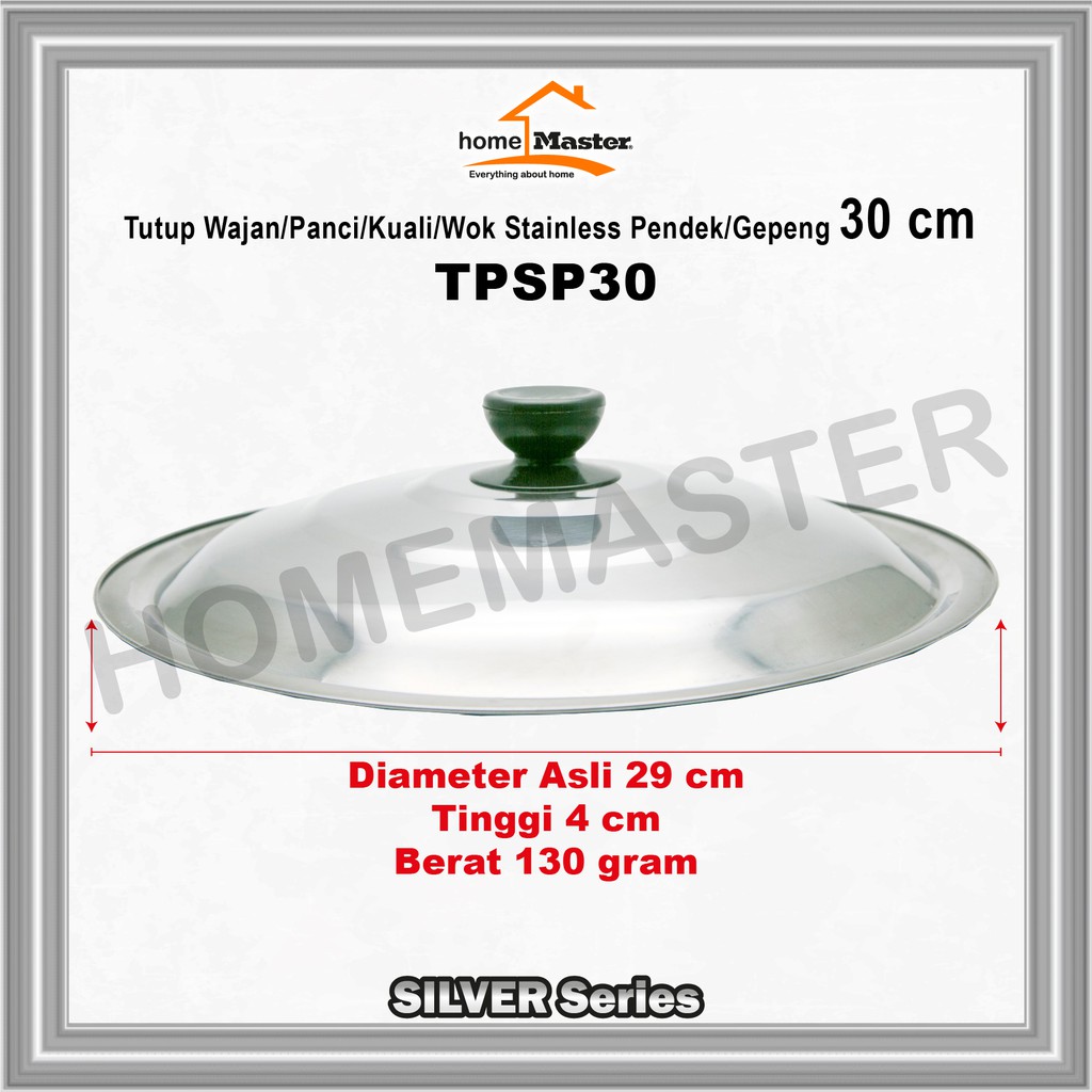 HomeMaster Tutup/Lid Wajan/Panci/Kuali/Wok/Pots/Pans Stainless/Besi Baja Tahan Karat Pendek/Gepeng/S