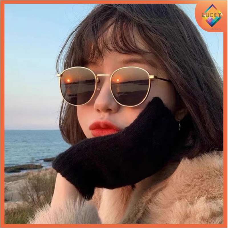 Korean Ulzzang Retro Bulat Wanita Kacamata Hitam Sunglasses