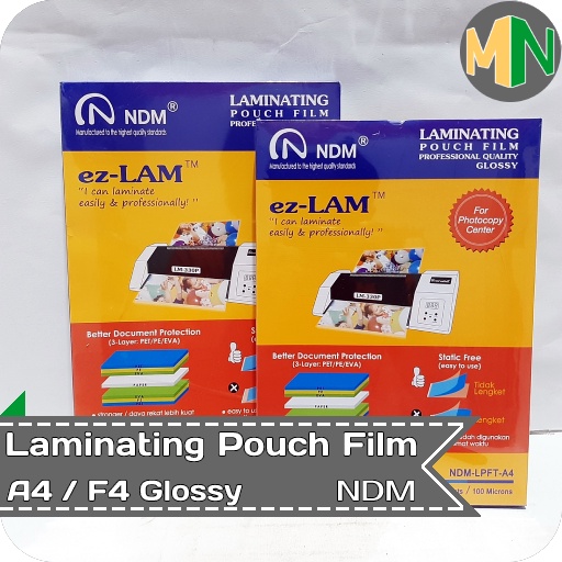 

NDM Plastik Laminating Pouch Film A4 / F4 Glossy Isi 100 Sheets