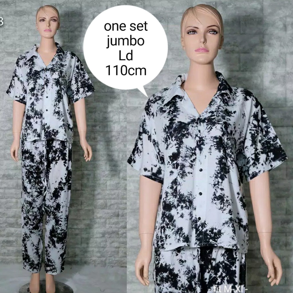 Jumbo Set Tie Dye Piyama Panjang Katun Adem Premium / Baju Tidur Tie Dye Wanita / Tie Die Set Pajama