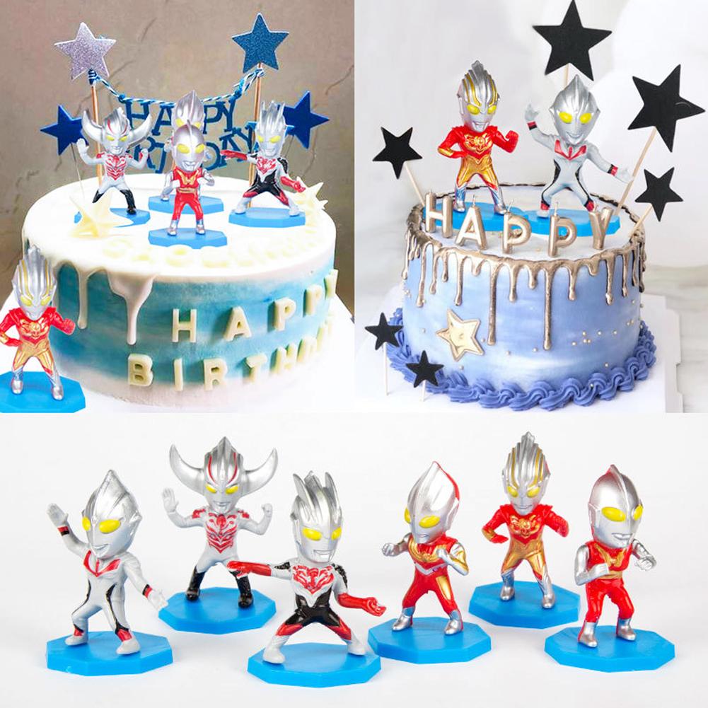 (Tk) 6pcs / Set Mainan Action Figure Ultraman Dengan Base Untuk Dekorasi Kue Ulang Tahun