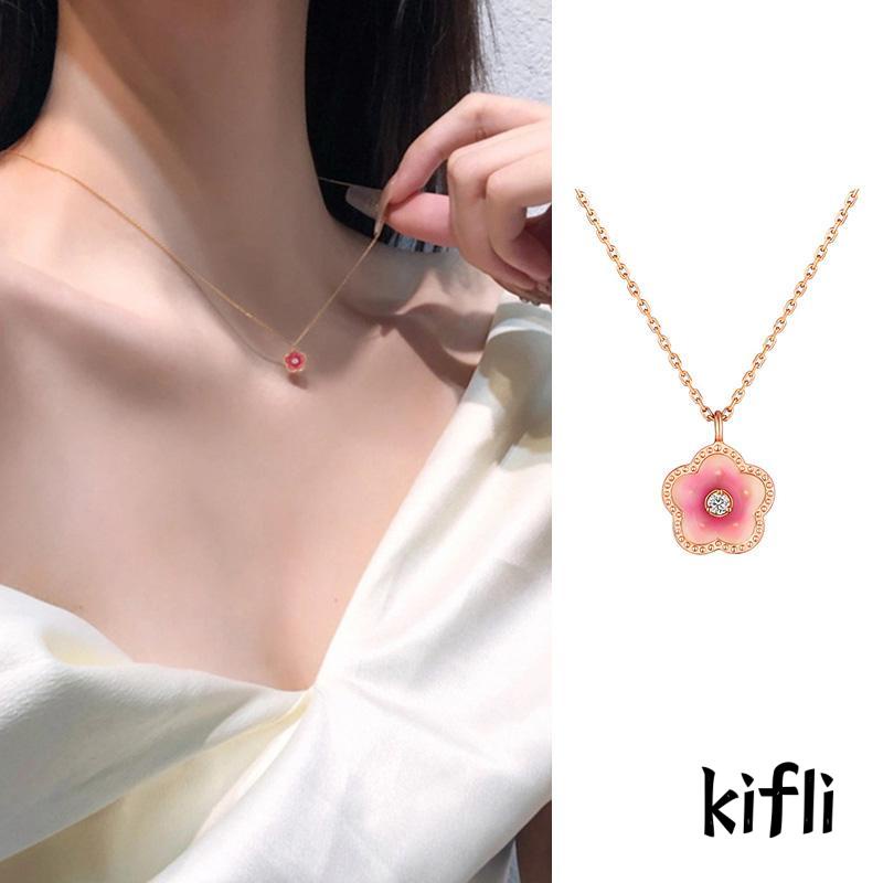 Kalung Rantai Klavikula Desain Peach Blossom Untuk Wanita