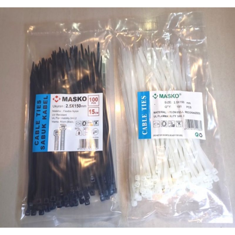 

MASKO KABEL TIES 2,5 × 150 mm 100 pcs NYLON Cable Tie SABUK KABEL 15 Cm 2,5x150 / 2.5x150