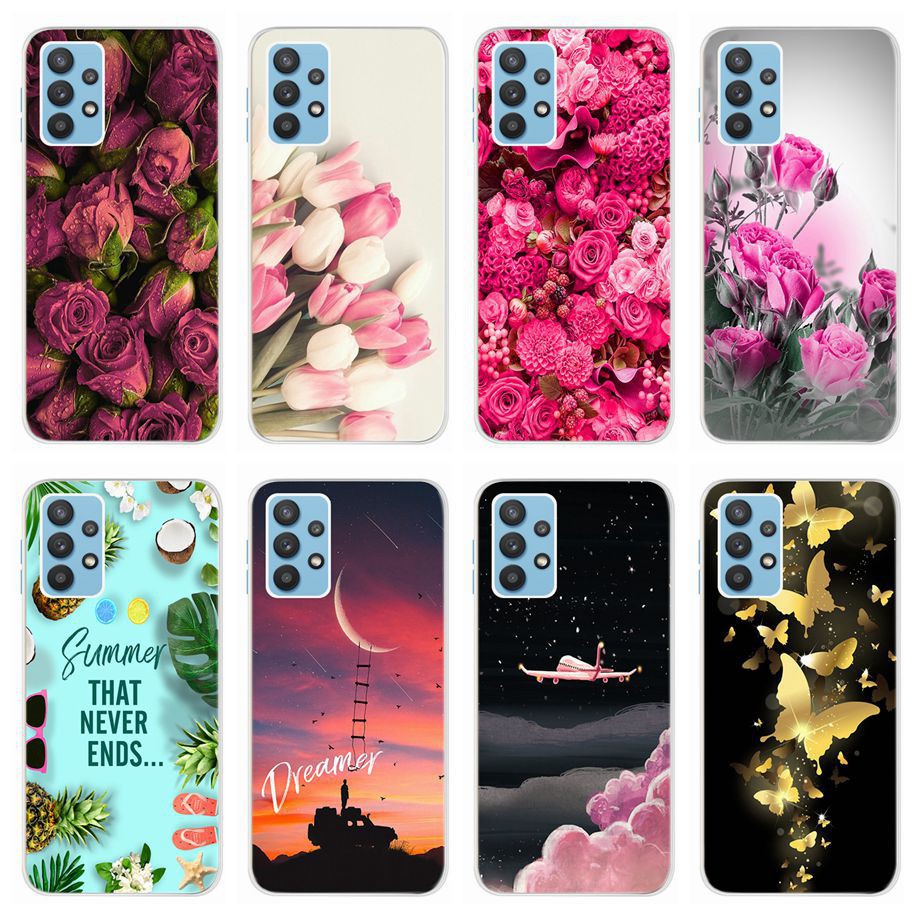 Flower Casing Samsung Galaxy A32 A52 A72 2021 Clear TPU Soft Phone Case