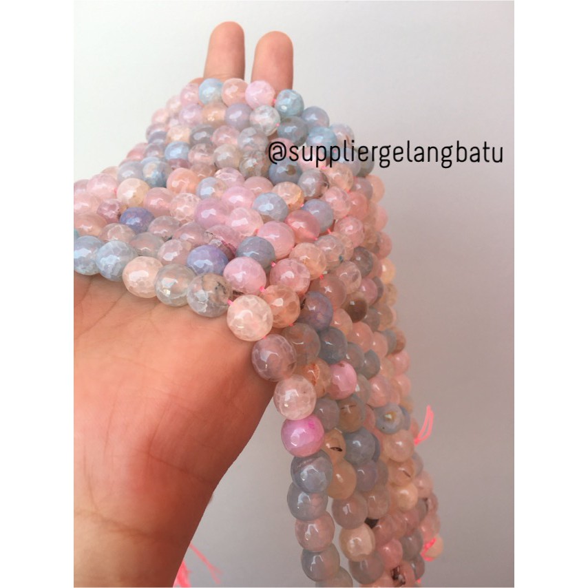 Natural Morgan FACETED beads 10mm CUTTING batu manik candy craft impor aksesoris beads craft fashion