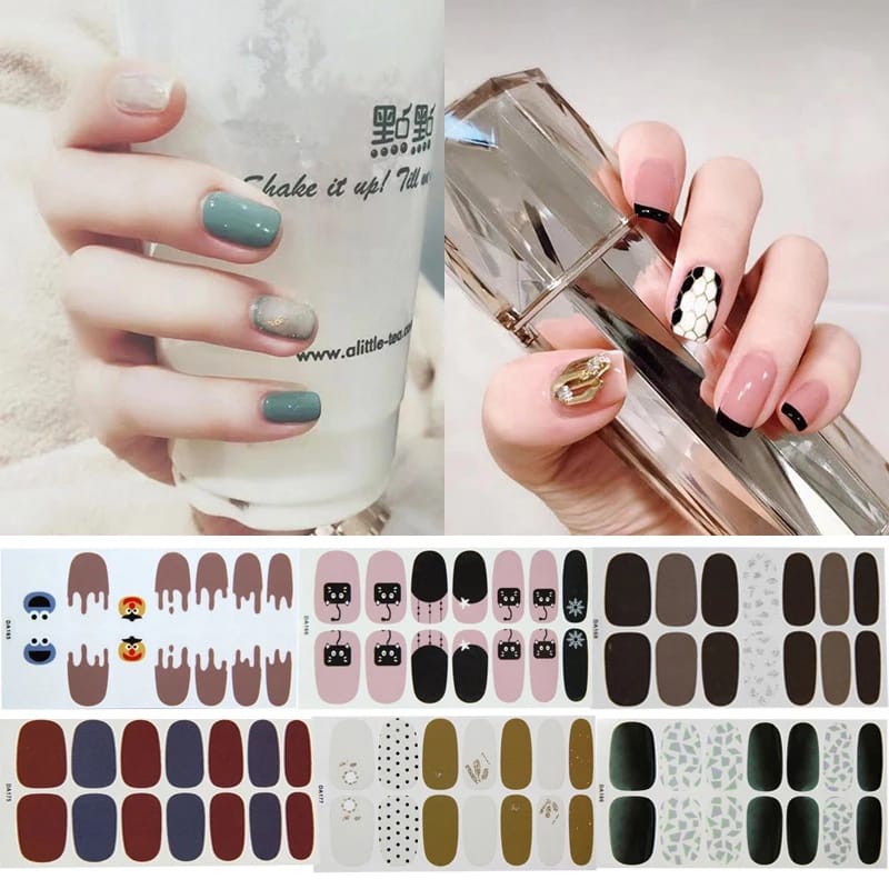 Nails 14Pcs/Set Stiker Kuku Desain Kartun Sticker Kuku Waterproof Tahan Lama MALL SHOPPING