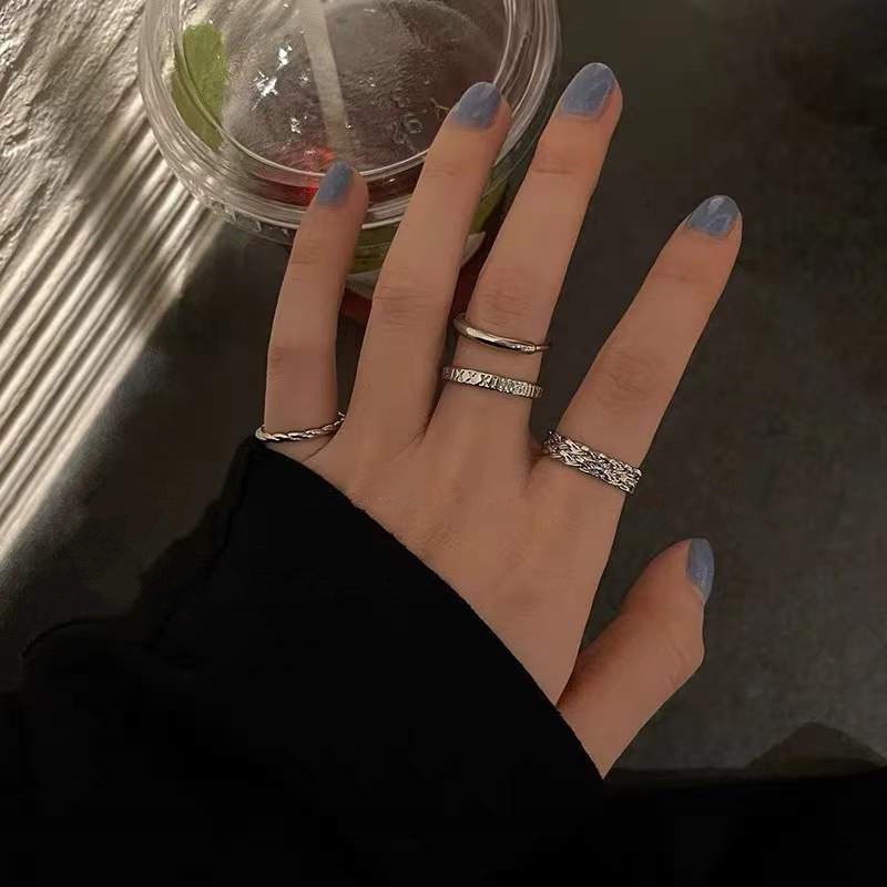 4pcs / Set Cincin Model Terbuka Dapat Disesuaikan Gaya Korea