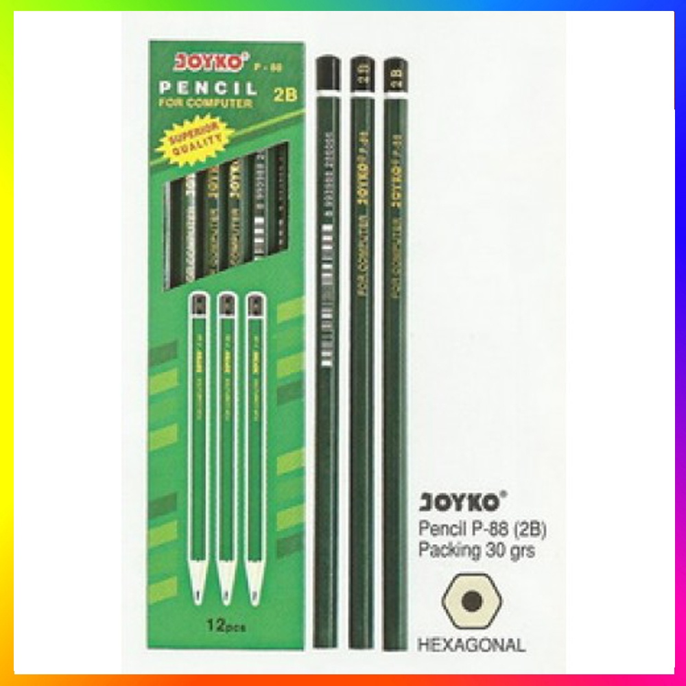 Pensil 2B Joyko P-88 Hijau (12Pcs) / Pensil Komputer / Pensil UN / Pensil Ujian / Pensil Murah