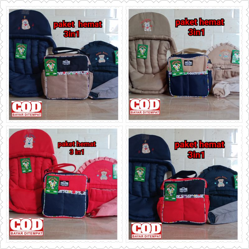 paket 3in1 Gendongan Bayi Depan Bordir Gendongan Bayi samping bordir dan Tas Bayi SP