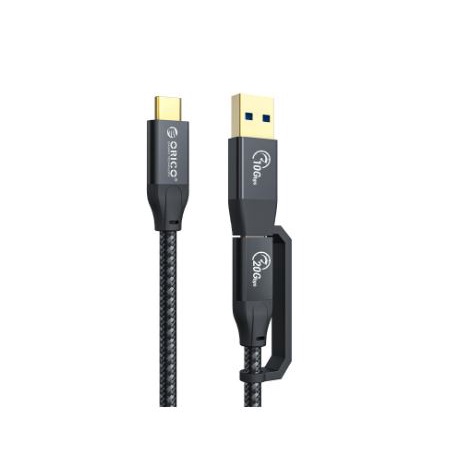 Cable data charger Usb-C to type-c pd with Usb-A connector orico 30cm 0.3m gold 4k 60hz 5A 20Gbps 100w 2in1 aluminum braided acc32-03