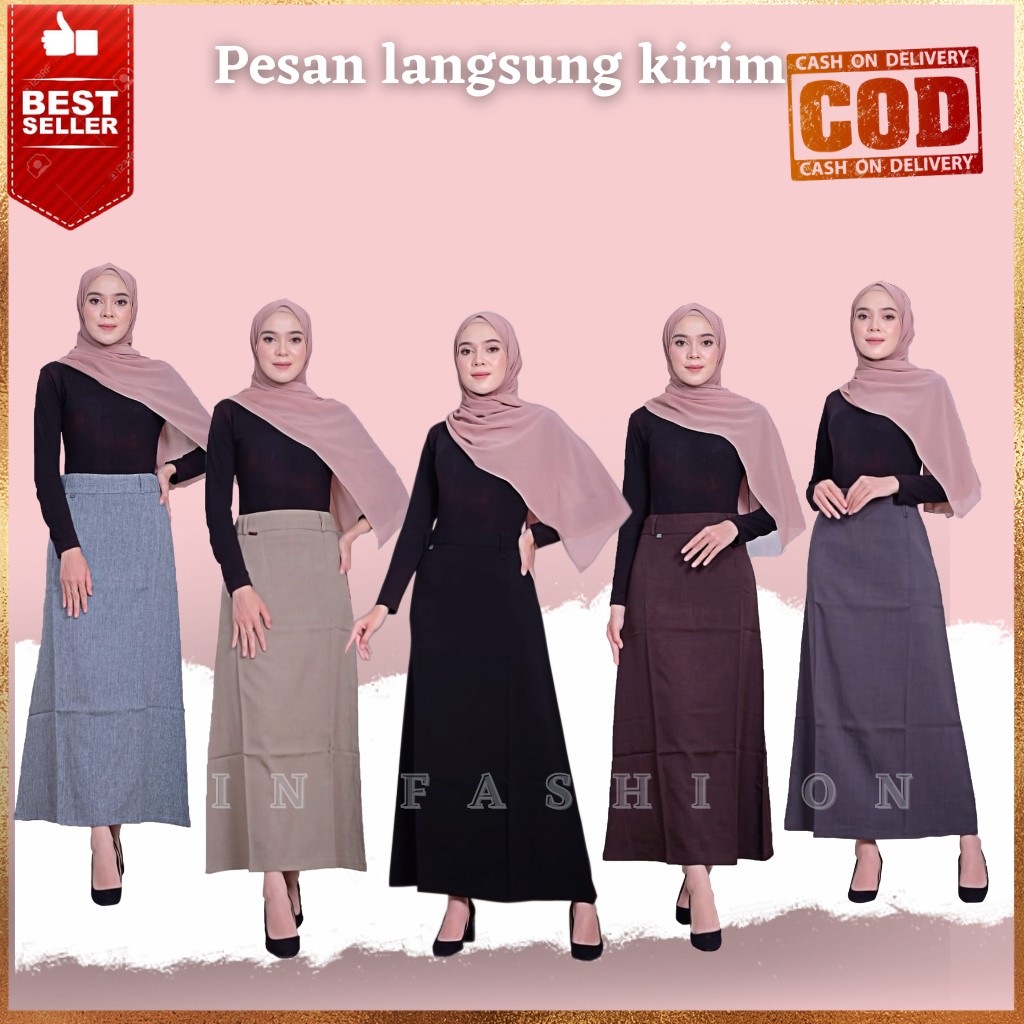 Rok Kerja Panjang Wanita Model A Line Bahan Wool Premium 