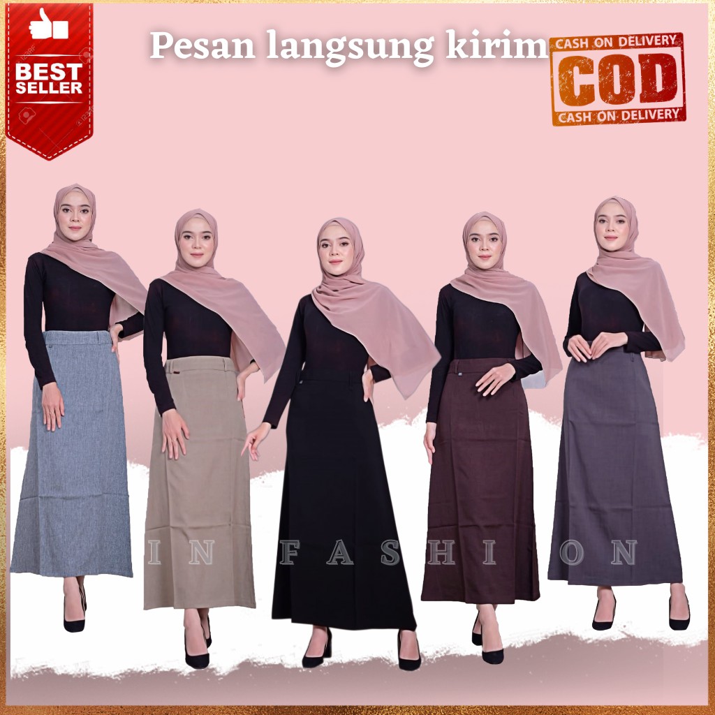 Rok Kerja Panjang Wanita Model A Line Bahan Wool Premium Rok Kerja Panjang Wanita Model A Line Bahan Wool Premium