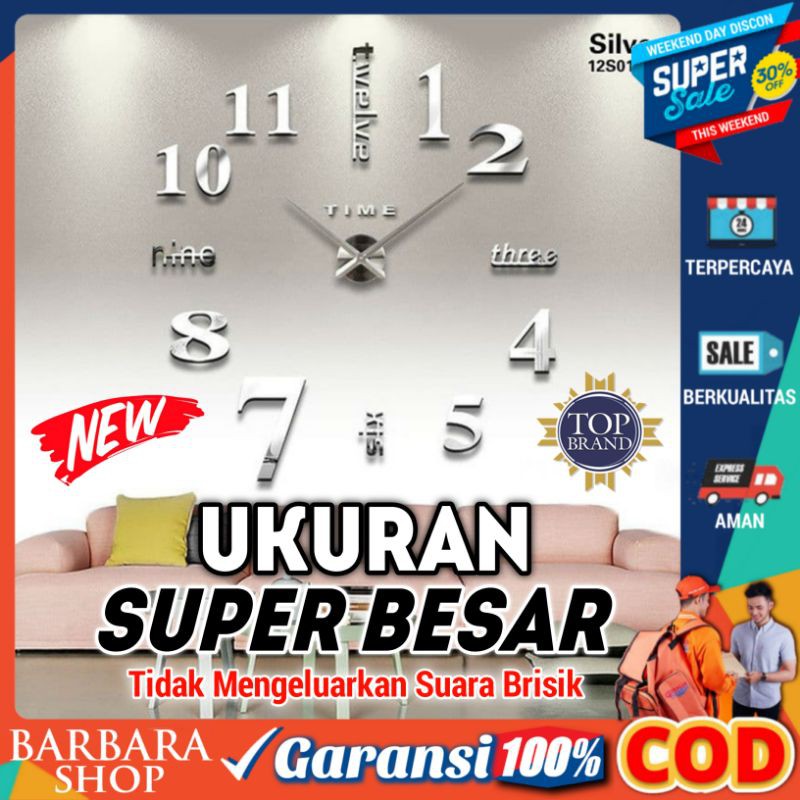 Jam Dinding Tempel Besar Jam 3D Giant Wall DIY Jam Dekorasi Dinding Tembok Murah