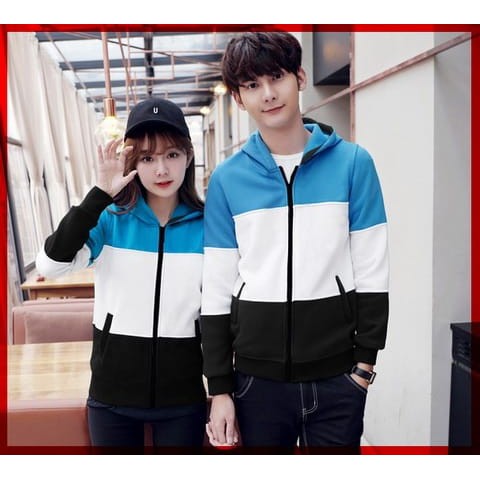 jaket couple 3cl merah biru putih kombinasi