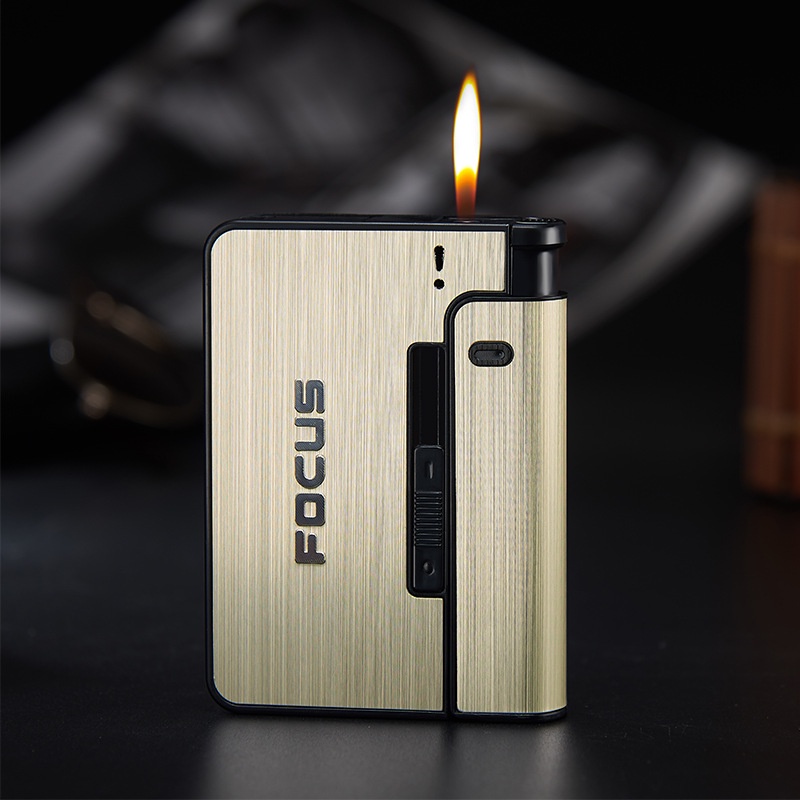 Kotak Tempat Wadah Rokok Roko Korek Api Elektrik Listrik Focus Portable Cigarette Case with Lighter Korek Api Slot