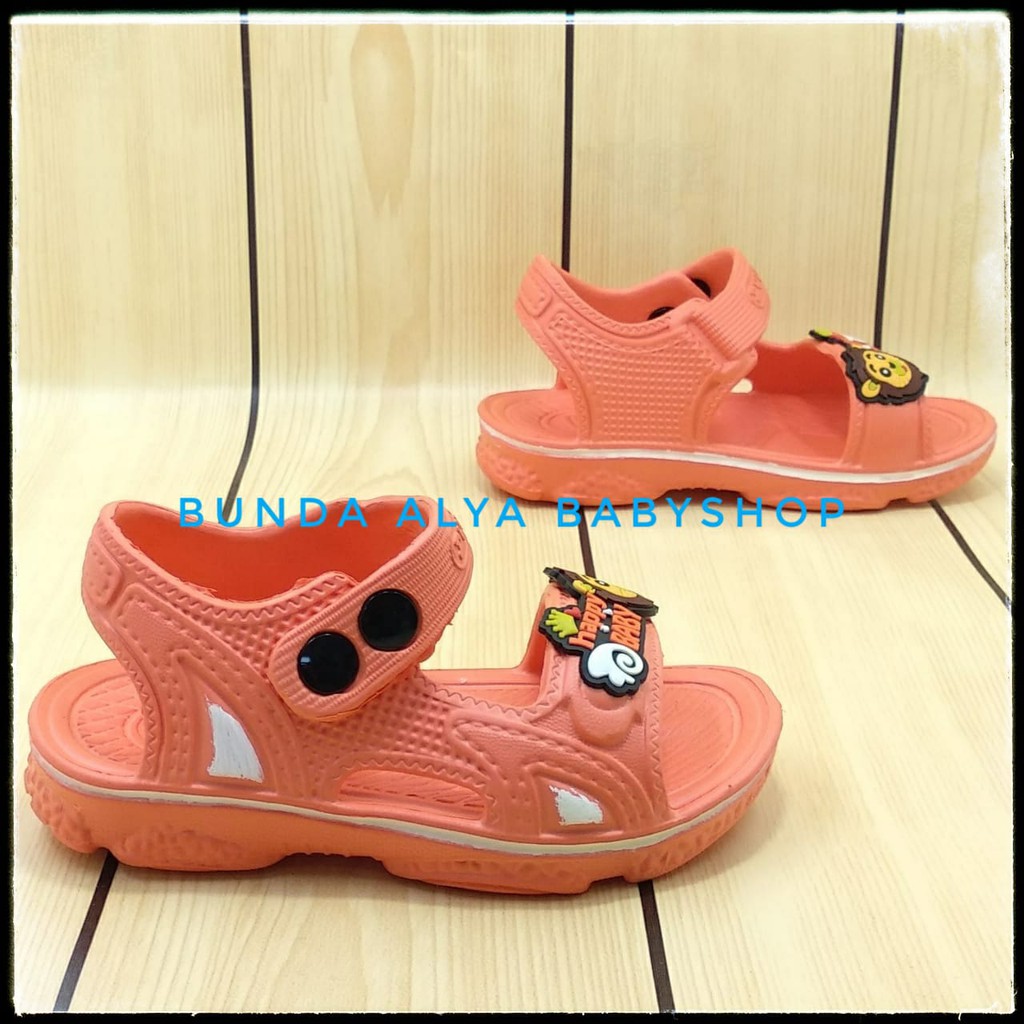 Sendal Anak Laki Laki Usia 3 4 5 Tahun ORANGE Karet Elastis - Sepatu Sendal Anak Cowok Karet Animal Lion Anti Licin Size 24 - 29