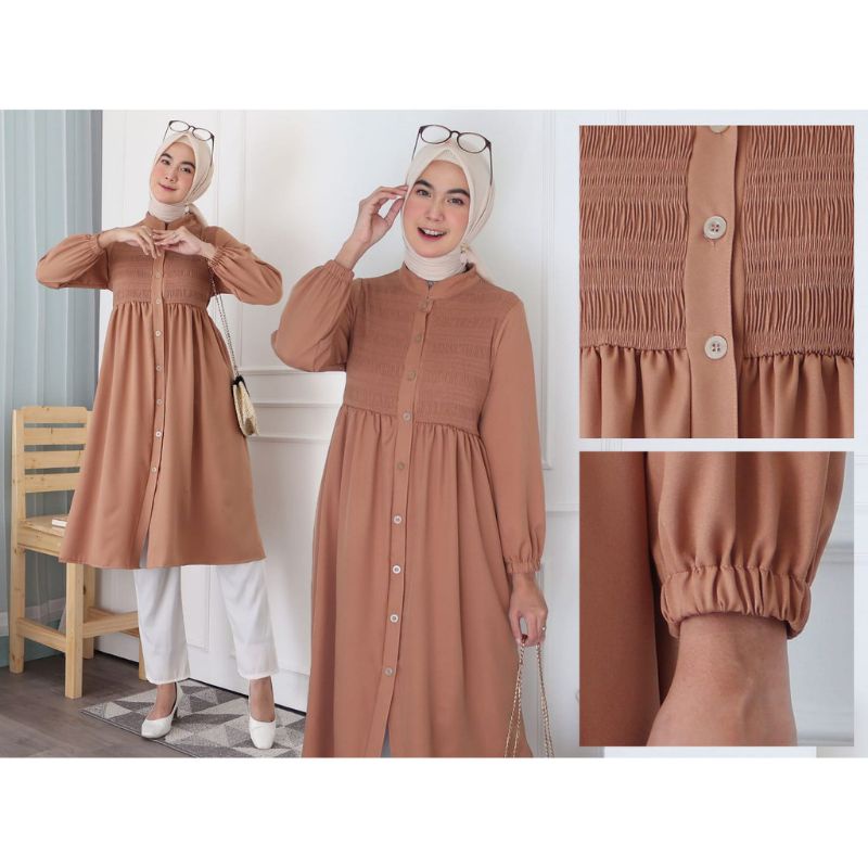 LONG TUNIK WANITA/TUNIK MUSLIM SK077/803 KERUT SMOK