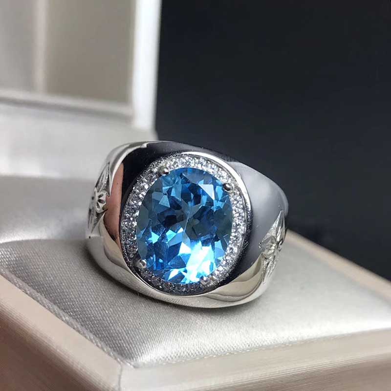 925 Perak Cincin Berlian Aquamarine Aksesoris Perhiasan Fashion Pria Titanium Crystal Rings