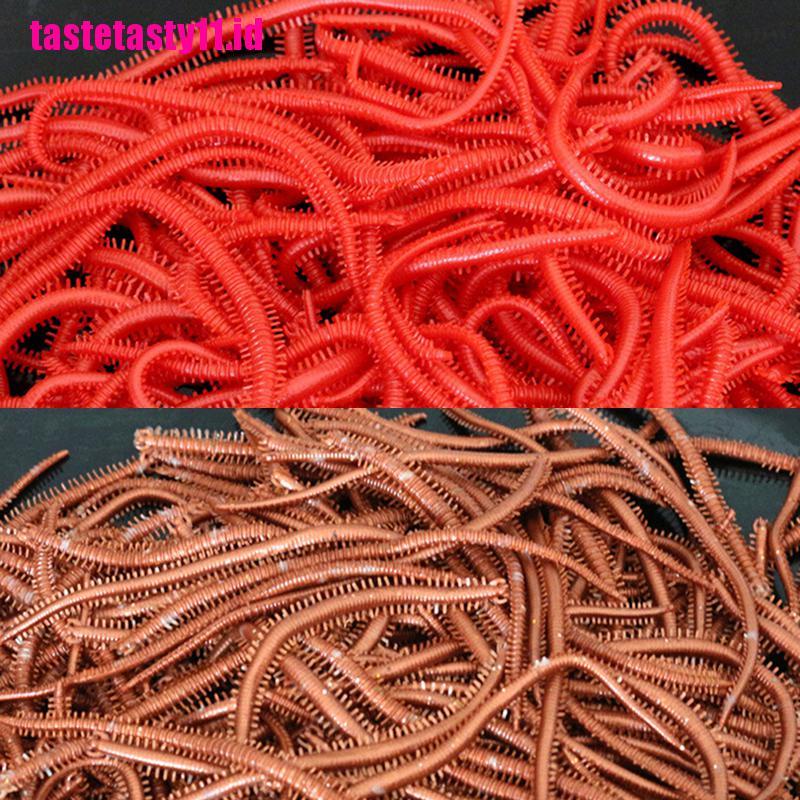 10pcs / Set Umpan Pancing Bentuk Cacing Merah Bahan Karet