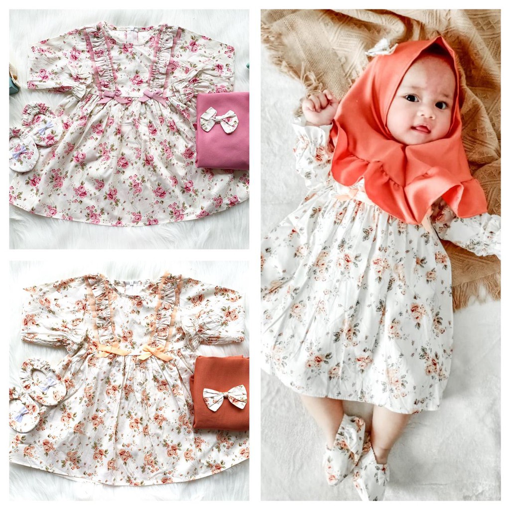 dress muslim balita gamis anak perempuan balita baby bayi arina gamis set (free sepatu dan hijab)