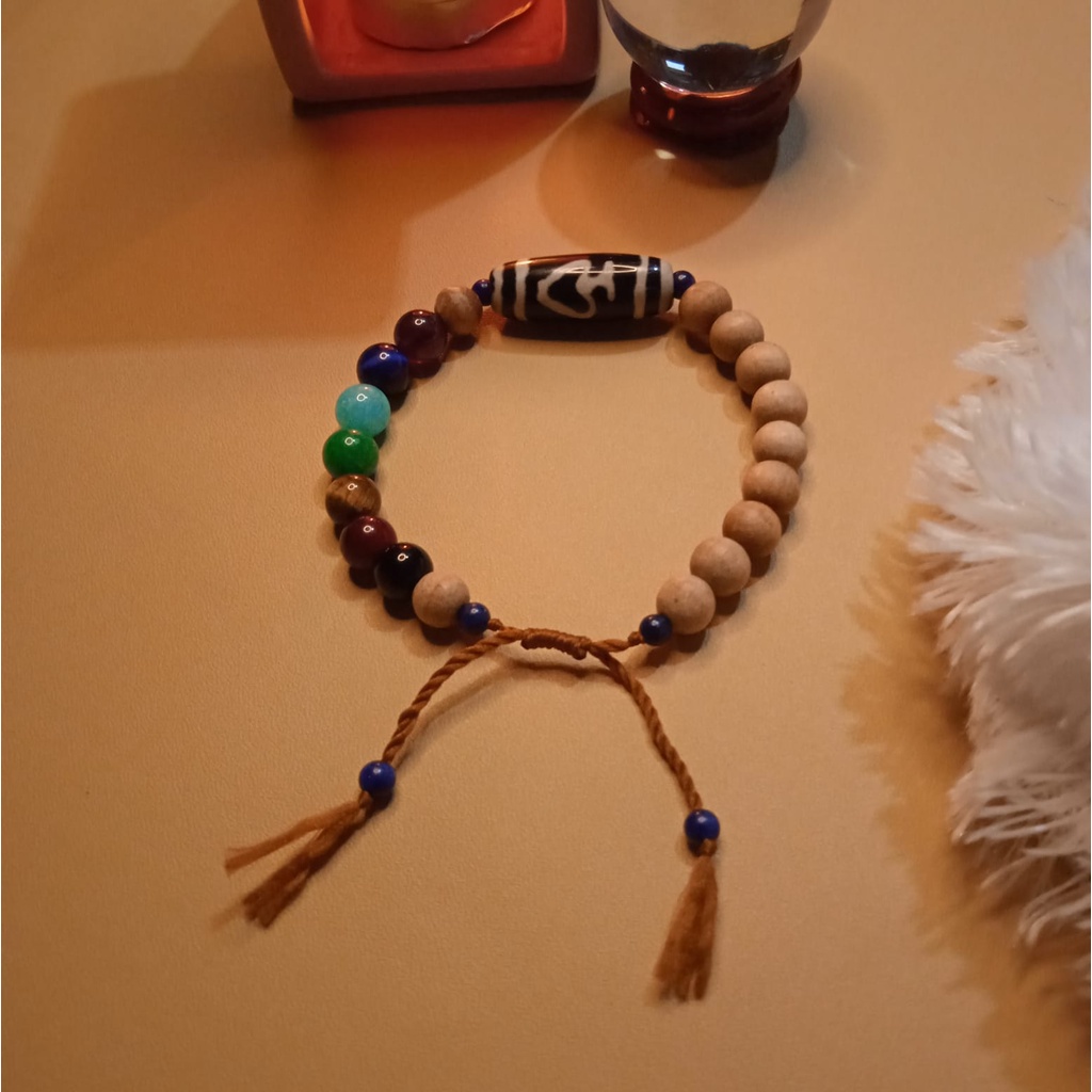 SALE 9.9 Gelang Kayu Cendana 7 Chakra Batu Dzi Treasure Vase