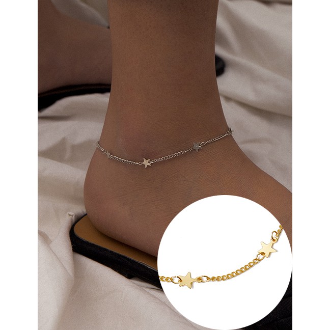 LRC Gelang Kaki Fashion Five-pointed Star Tassel Single Layer Geometric Anklet K34932
