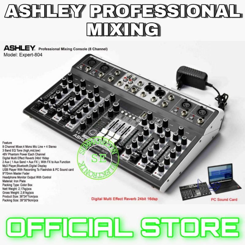 mixer audio 8 channel original ashley expert 804 usb bluetooth recording