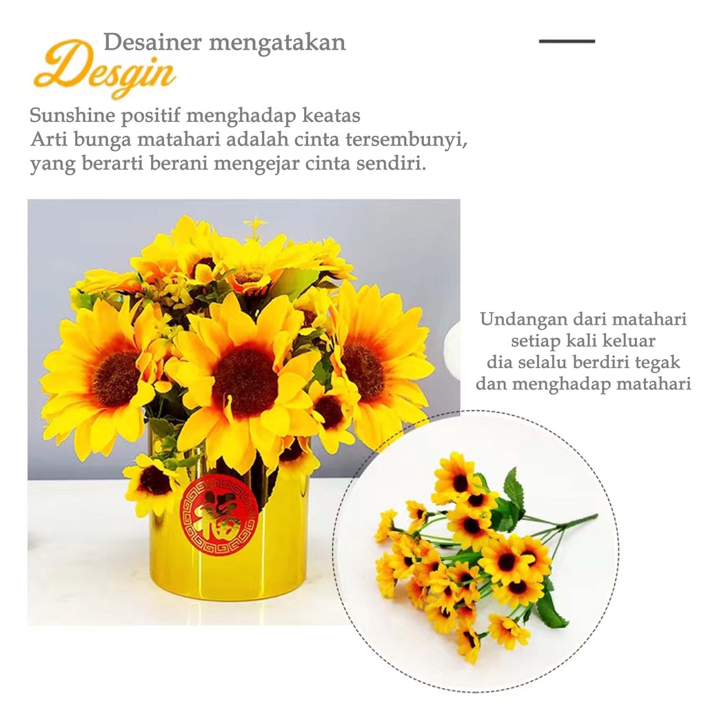 Aksesoris buatan meja pernikahan  Artificial Flower Sun Flower bunga palsu plastik matahari yellow tangkai hiasan