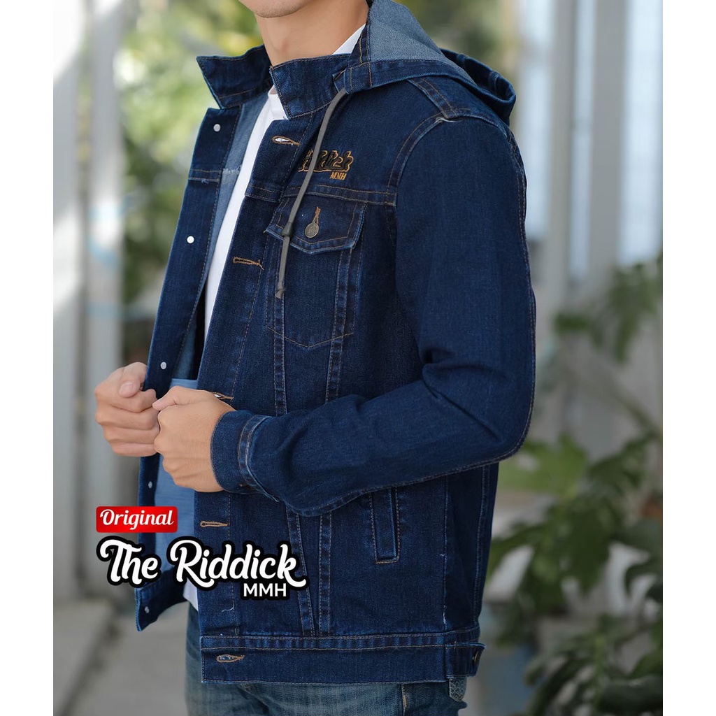 Jaket jeans sandwosh hoodie - jaket denim pria topi - jaket jeans - jaket denim hitam hoodie