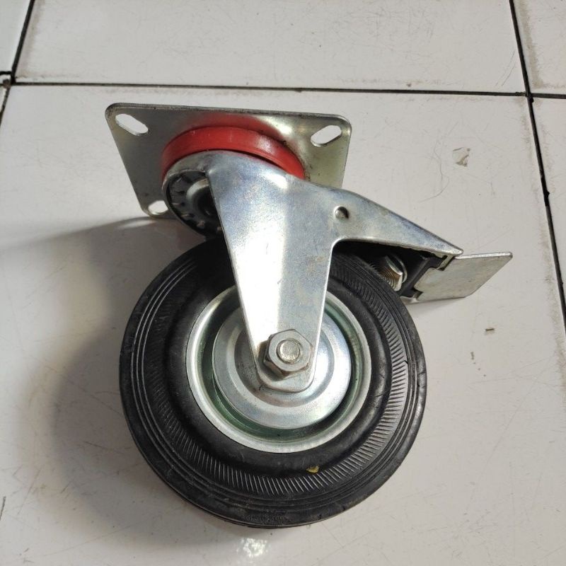 roda karet 5&quot; hidup+rem / roda troly 5&quot; hidup+rem / roda Caster 5&quot; rem