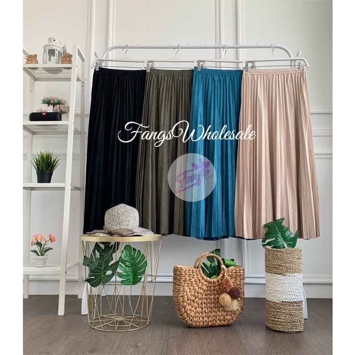 FW R415 Rok Plisket Suede Panjang Import Premium Kualitas London Girl | Rok Plisket Suede Panjang NO BRAND