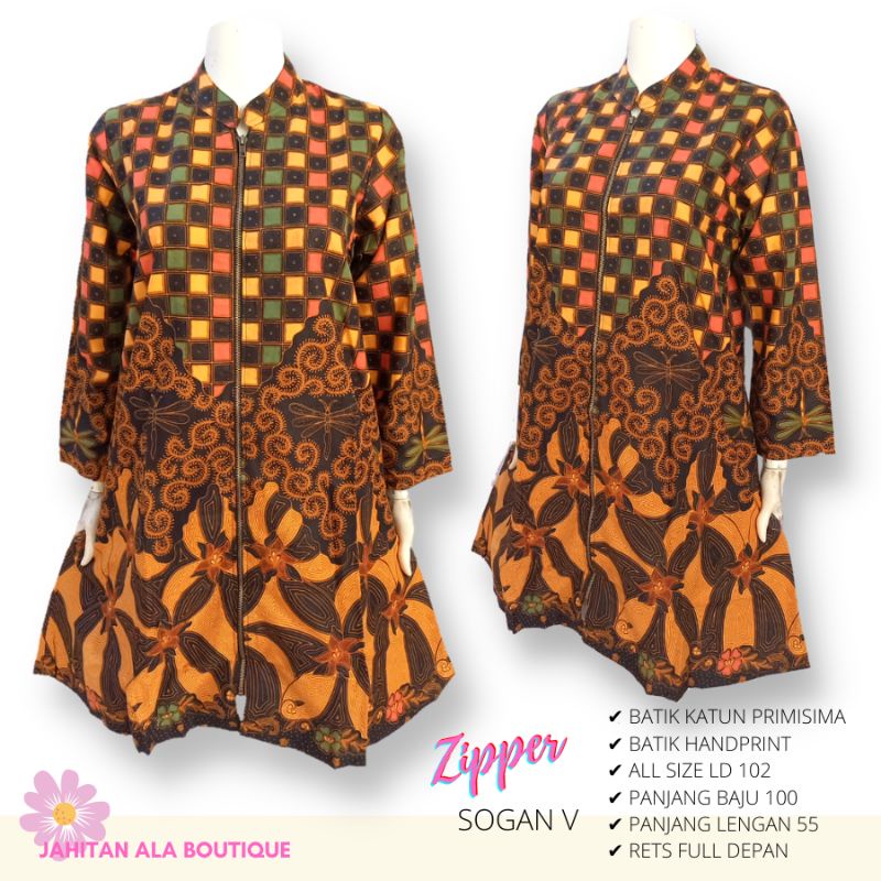 ZIPPER - Batik Wanita Kerja Kantoran - Dres Batik Solo Elegan Kasual Kekinian