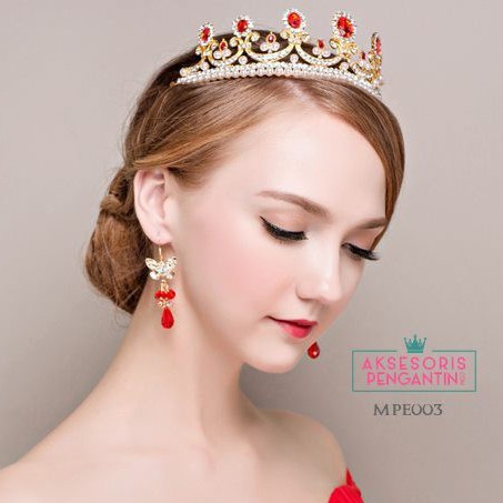 [TOKO TERPERCAYA] HEADPIECE PENGANTIN WEDDING CROWN AKSESORIS RAMBUT MERAH MPE003