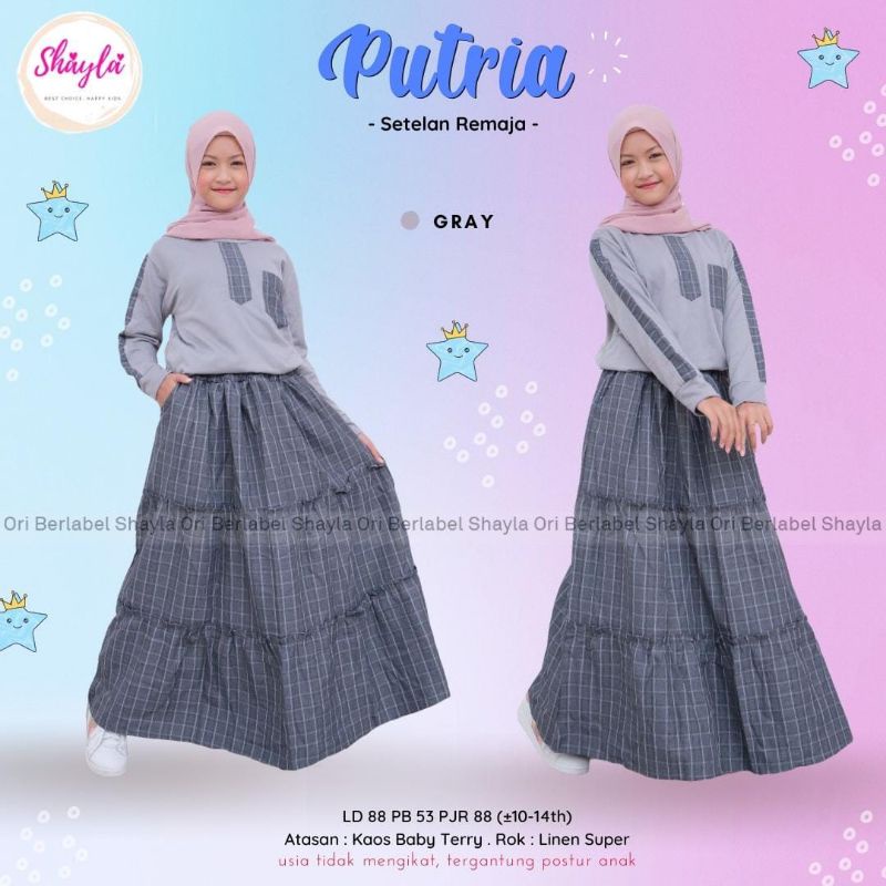 Putria setelan remaja kaos dan rok bahan babyterry dan linen super