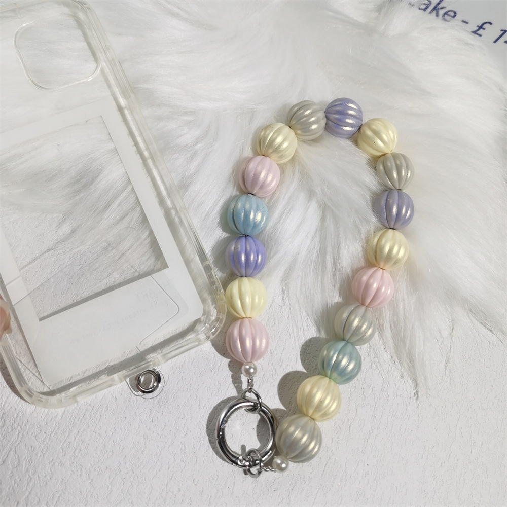 Tali Lanyard Manik-Manik Mutiara Akrilik Anti Hilang Warna-Warni Macarone Untuk Case Hp